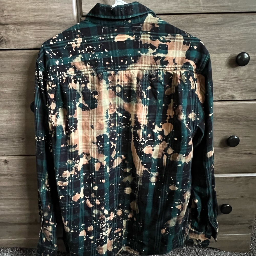 Green & Black Bleach Splattered Flannel